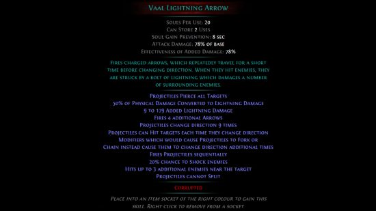 PoE Crucible - Vaal Lightning Arrow gem