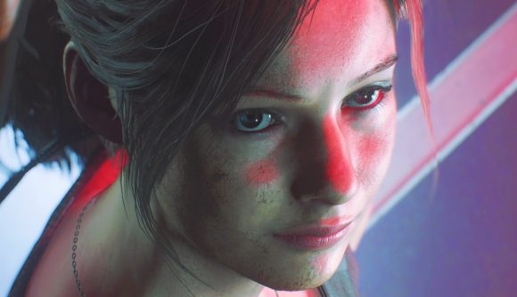 Resident Evil remakes and RE7 lose DirectX 11 support from Capcom: A woman with long dark hair, Claire Redfield from Capcom horror game Resident Evil 2, stands beneath a red light