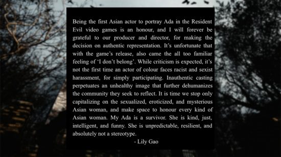 "My Ada is a survivor": Resident Evil 4 remake actor on backlash: An Instagram post from Resident Evil 4 Remake actress Lily Gao about her Ada Wong performance