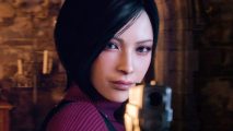 "My Ada is a survivor": Resident Evil 4 remake actor on backlash: An Asian woman with a black bob and a maroon polo neck sweater holds a gun to the camera with a smirk