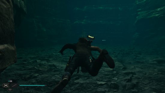 A man dives underwater to find Cal Kestis' new cosmetics