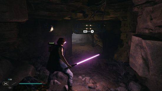 A man wields a Lightsaber as he searches for the next Cal Kestis cosmetics
