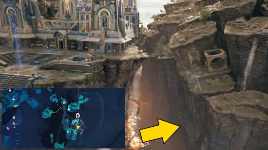 An arrow shows the entrance to the Star Wars Jedi Survivor Chamber of Ambidexterity