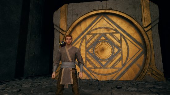 Cal Kestis stands outside the entrance to the Star Wars Jedi Survivor Chamber of Clarity