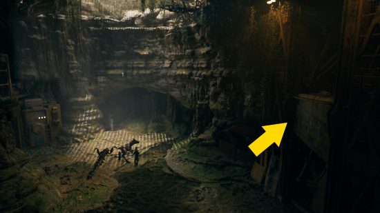 An arrow points to a ledge needed for the Star Wars Jedi Survivor Harvest Reach Nekko puzzle solution