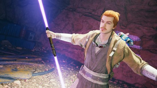 Cal Kestis wields a purple lightsaber after finding new Star Wars Jedi Survivor colors and customization
