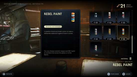 The vendor Zee sells new Star Wars Jedi Survivor colors and customization options