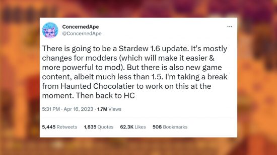 Stardew Valley 1.6 adds new content but Haunted Chocolatier is on hold