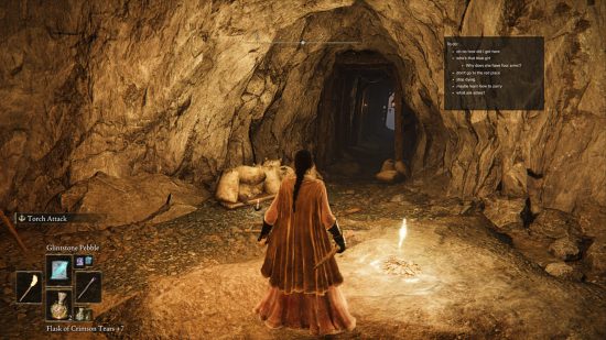 Steam in-game notes app - screenshot of a player in a cave in Elden Ring, with a semi-transparent "to-do list" pinned in the upper right corner of the screen