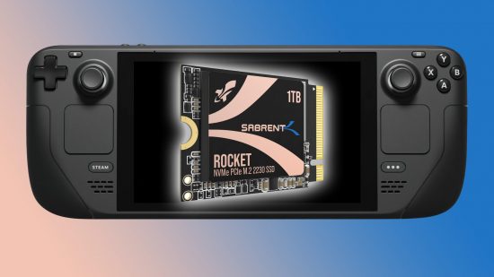 Sabrent SSD with Steam Deck in background