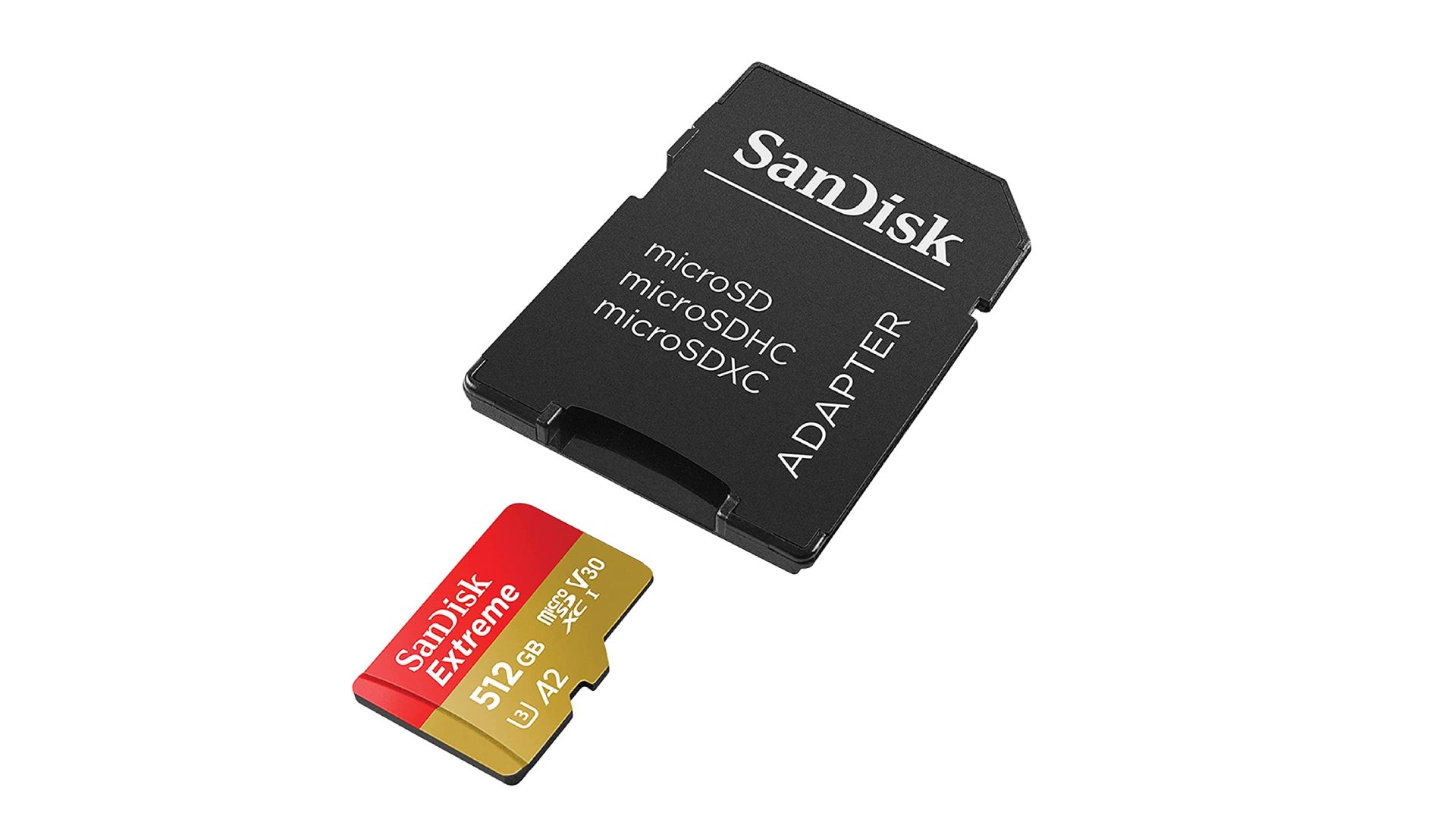 Sandisk MicroSD-Karte und Adapter auf weißem Hintergrund