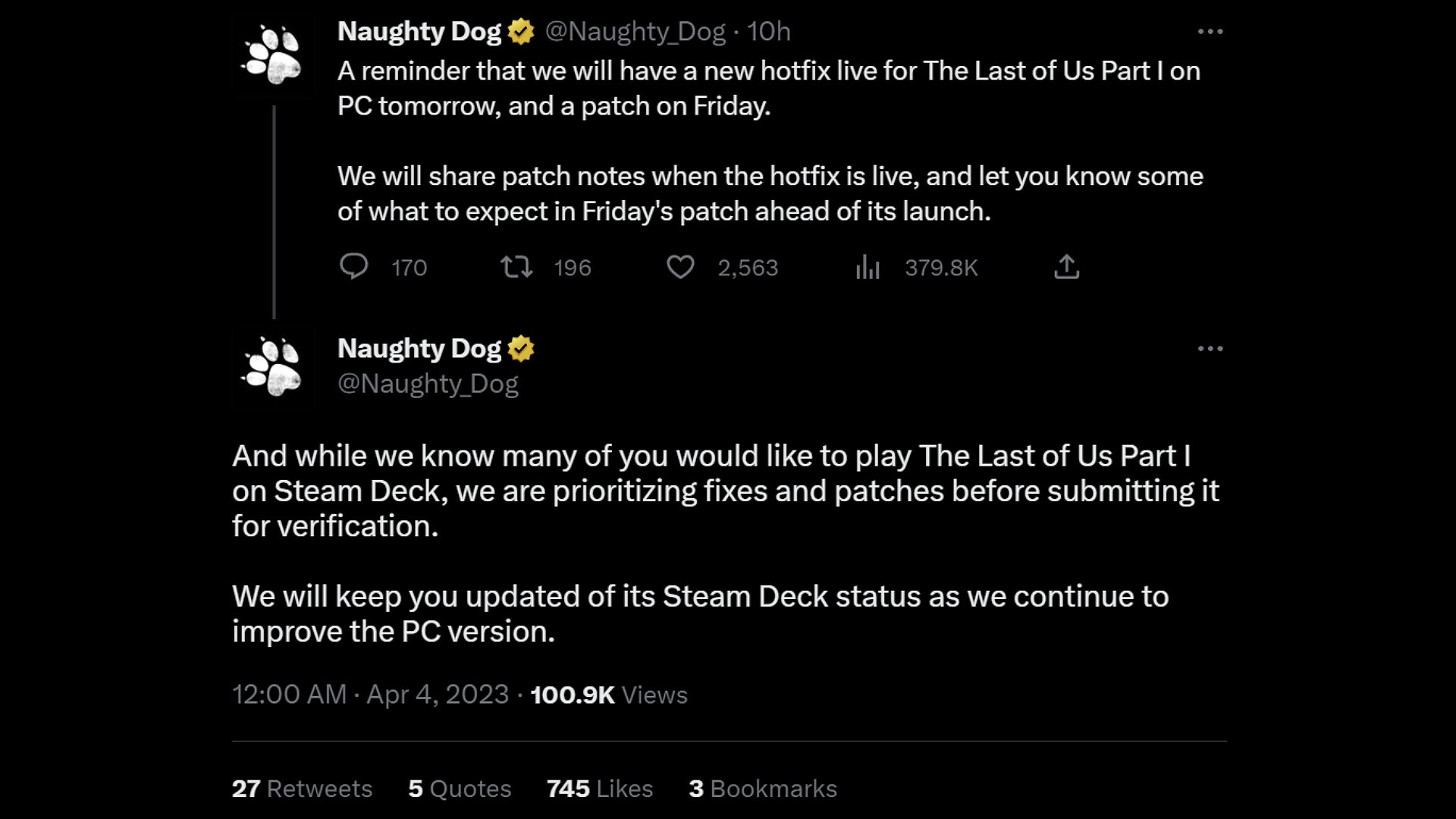 Valve uses The Last of Us PC to promote Steam Deck, implying it's verified  from day one