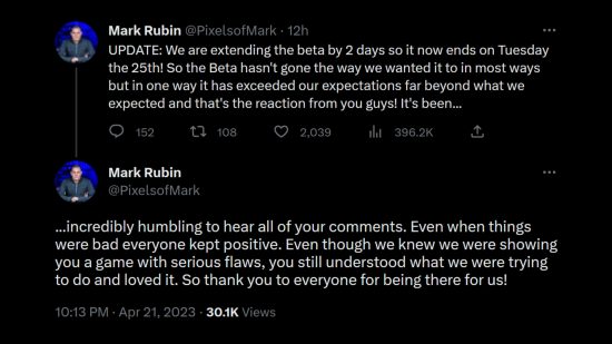 Tom Clancy's XDefiant beta extended - Tweet from Ubisoft EP Mark Rubin. "UPDATE: We are extending the beta by 2 days so it now ends on Tuesday the 25th! So the Beta hasn't gone the way we wanted it to in most ways but in one way it has exceeded our expectations far beyond what we expected and that's the reaction from you guys! It's been incredibly humbling to hear all of your comments. Even when things were bad everyone kept positive. Even though we knew we were showing you a game with serious flaws, you still understood what we were trying to do and loved it. So thank you to everyone for being there for us!"