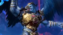 Total War Warhammer 3 DLC Mirror of Madness - a blue, bird-headed warrior in golden armour
