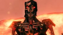 Valheim Ashlands update - a Charred, a skeletal humanoid soldier with blackened bones and glowing red eyes