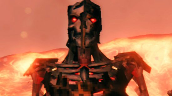 Valheim Ashlands update - a Charred, a skeletal humanoid soldier with blackened bones and glowing red eyes