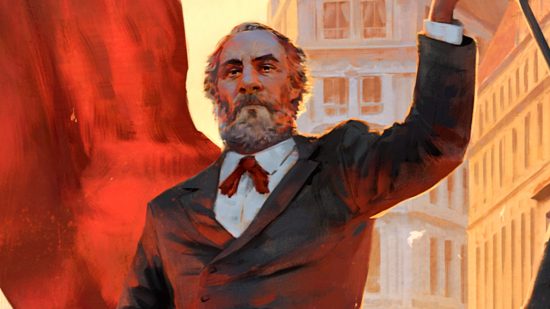 Victoria 3 DLC Voice of the People - a bearded man in a suit raises his hat in the city streets