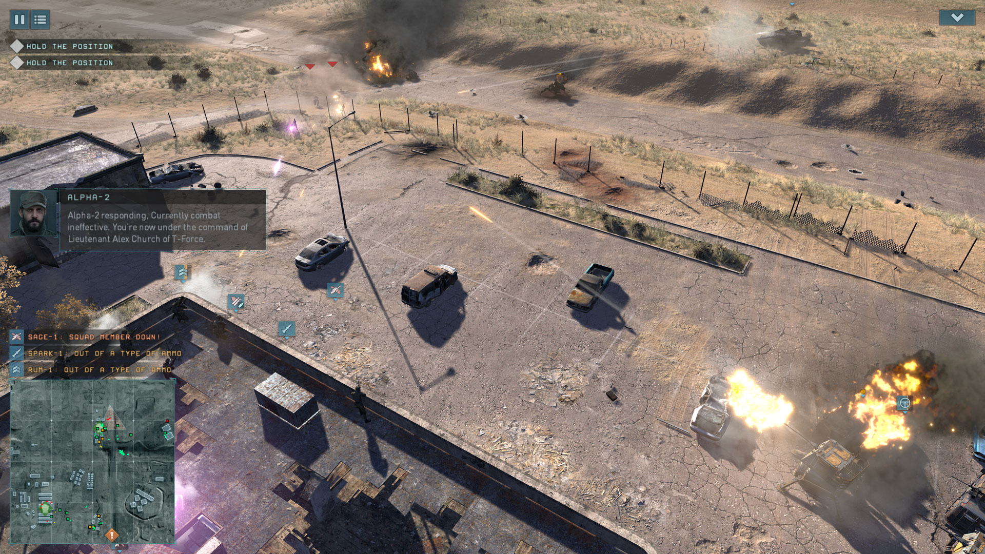 Kurucular birlikleri, Terminator: Dark Fate - Defiance'den bir ekran görüntüsünde bir diyalog kutusu ile ekranı sürüyor