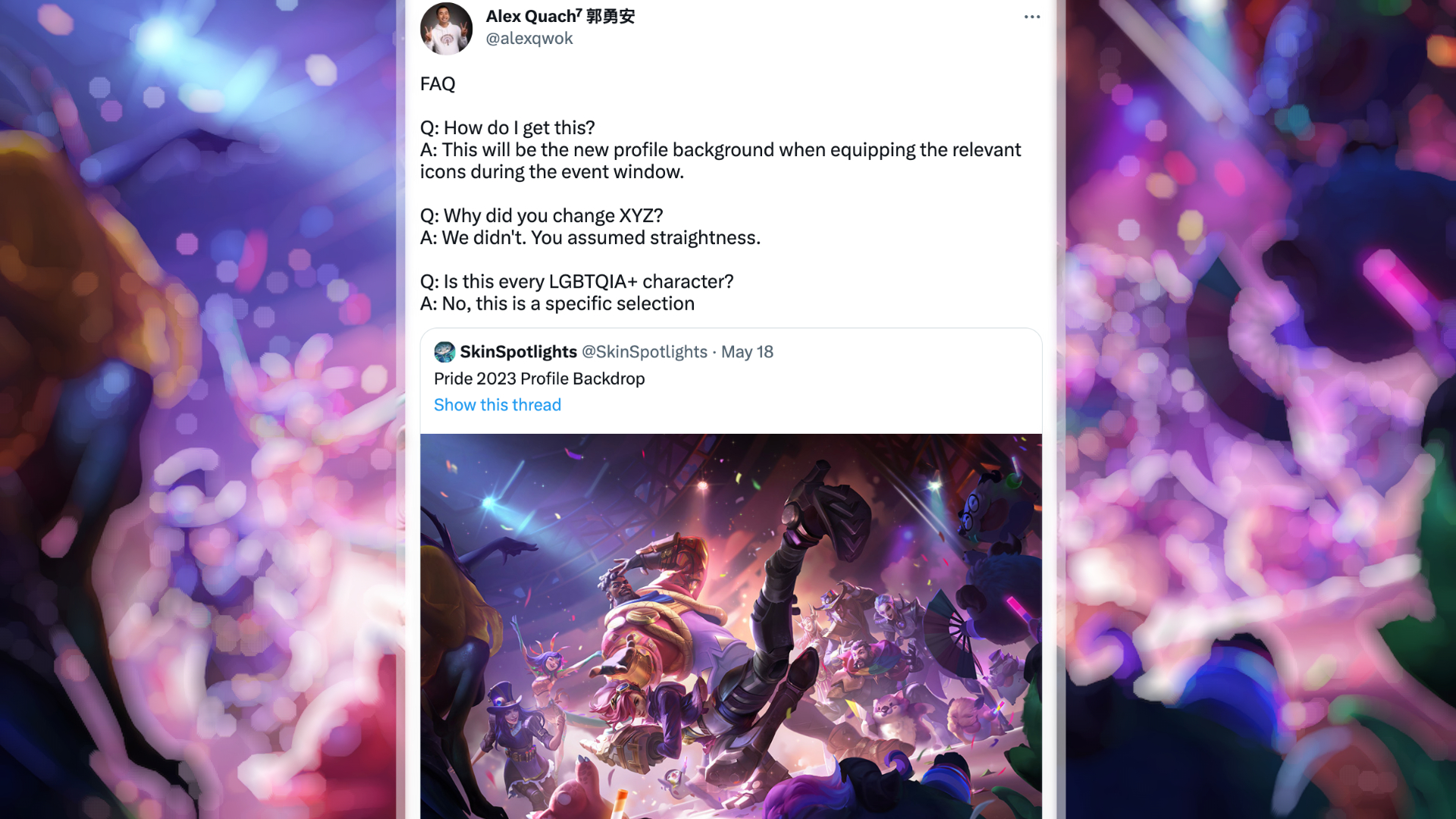 Game producer Alex Quach's response to the League of Legends Pride controversy