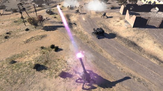 Legion Tech bắn một tia laser màu hồng trong ảnh chụp màn hình từ Terminator: Dark Fate - Defiance