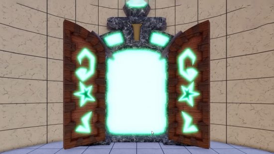 The All Star Tower Defense summoning portal featuring a glowing green opening with green symbols along each side