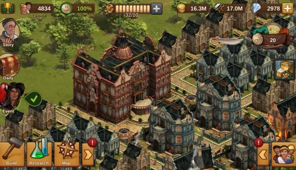 Best laptop games: Forge of Empires. Image shows a bustling civilization filled with many buildings.
