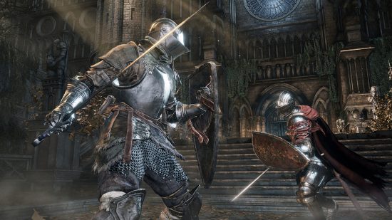 Best PC games - The player fights another knight in Dark Souls 3