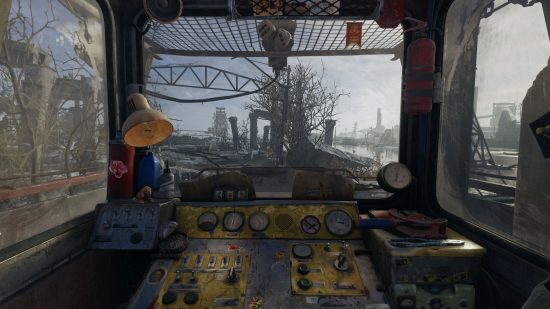 最高の列車ゲームの1つであるMetro Exodusの老朽化した列車キャブ。