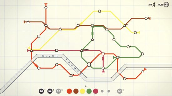 Алтернативна лондонска карта на тръби в една от най -добрите влакови игри, Mini Metro