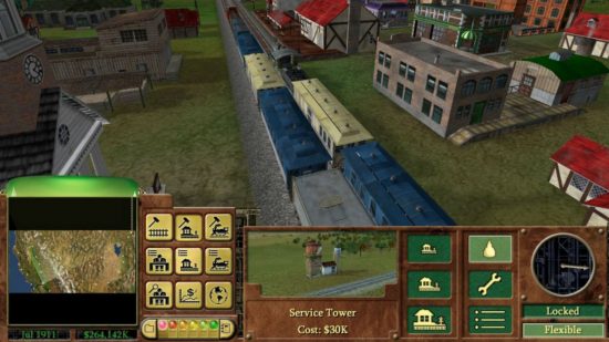Fraktvogner i en by i et av de beste togspillene, Railroad Tycoon 3