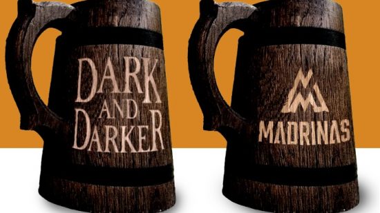 The official Dark and Darker coffee is here to soothe your Steam woes: A giant wooden tankard with the logo for RPG game Dark and Darker