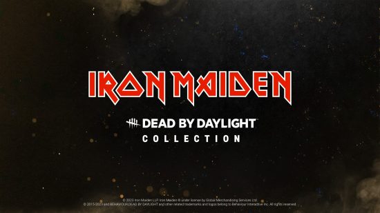 Iron Maiden Dead by Daylight Collaboration: logo -ul Iron Maiden și logo -ul DBD pe un fundal întunecat