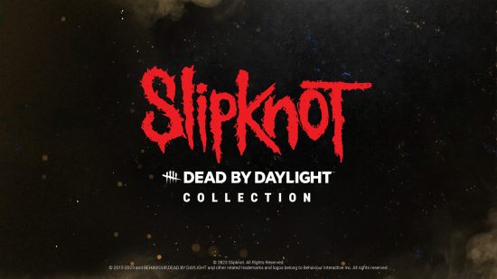 Slipknot Dead by Daylight Colaborare: logo -ul Slipknot și logo -ul DBD pe un fundal întunecat