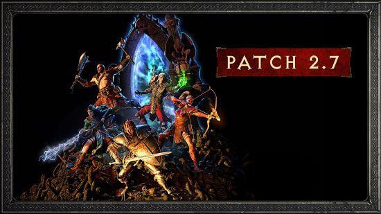 Diablo 2 Resurrected patch notes - all the classes from the classic Blizzard RPG next to "patch 2.7"
