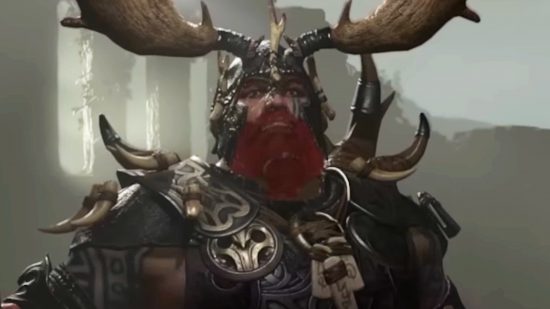 Diablo 4 Ashava - A Druid with antlered helmet and a large ginger beard