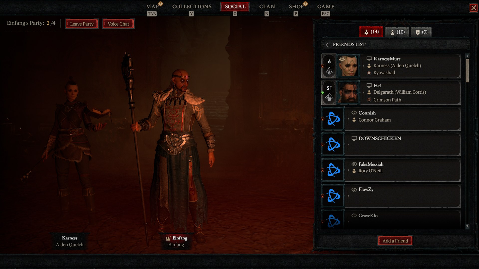 Diablo 4 crossplay: a screenshot of the party menu in Diablo 4.