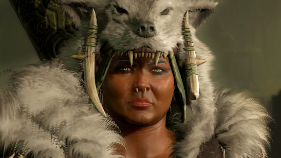 Diablo 4 day one changes - a Druid wearing a wolf shawl with its head as a hat.