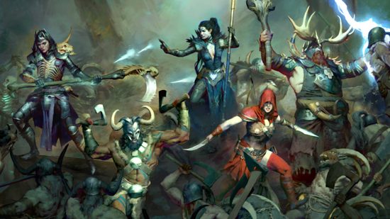 Diablo 4 multiplayer - five heroes fighting against the demonic hordes.