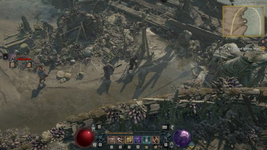 Diablo 4 review: Three characters in a ship graveyard in Diablo 4