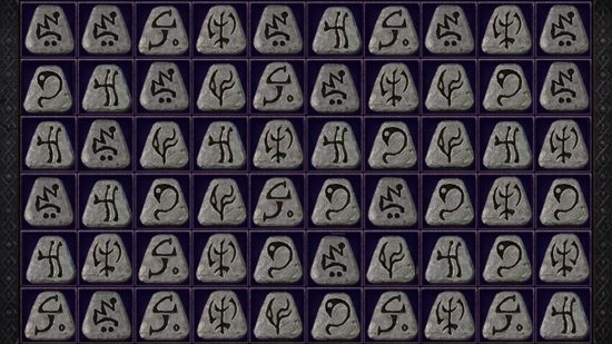 An image of rows and columns of various Diablo 4 runes.