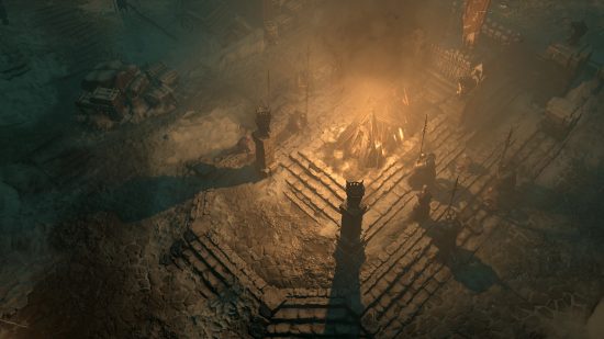 Diablo 4 season roadmap: a bonfire burns in fractured peaks