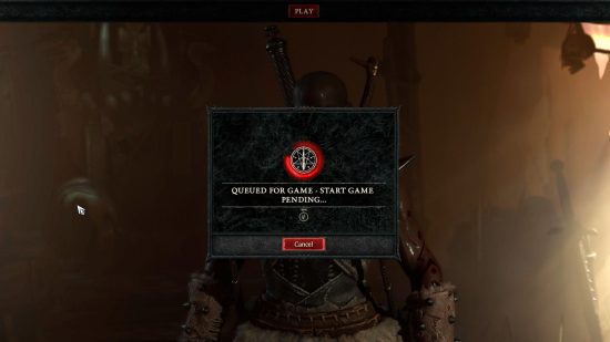 Diablo 4 Down: L'écran de connexion pour Diablo 4, montrant une icône de file d'attente et de tampon
