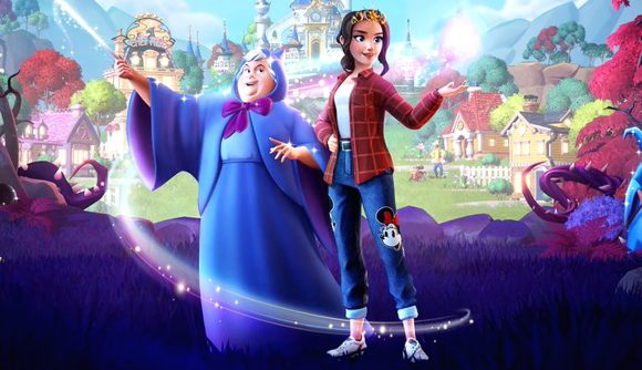 The player character standing next to Cinderella's fairy godmother in the next Dreamlight Valley update, The Remembering.