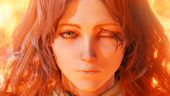 Elden Ring DLC might not be here for a while: A young woman with one eye closed and long hair, from the FromSoftware RPG game Elden Ring