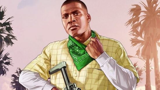 GTA 6 launch details put Take-Two stock through the roof: A man with a green scarf and a gun, Franklin from Rockstar open-world game GTA 5