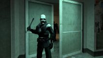 Half-Life 2 Chapter 1: CPU blocking a doorway, with execution in background