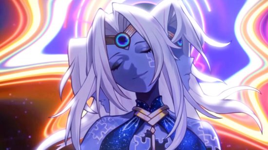 Honkai Star Rail F2P accounts - Xipe, the Harmony, a blue-skinned celestial goddess with white hair