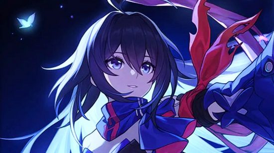 Seele staring up at the moonlight as butterflies flit around her, an emblem of one of her key abilities in the best Honkai Star Rail Seele build.