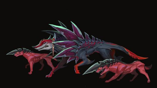 League of Legends champion tier list: Naafiri, a Darkin dog, and her pack of companions.
