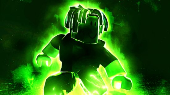 Legends of Speed codes: A Robloxian posing as they run, suffused with a green glow.